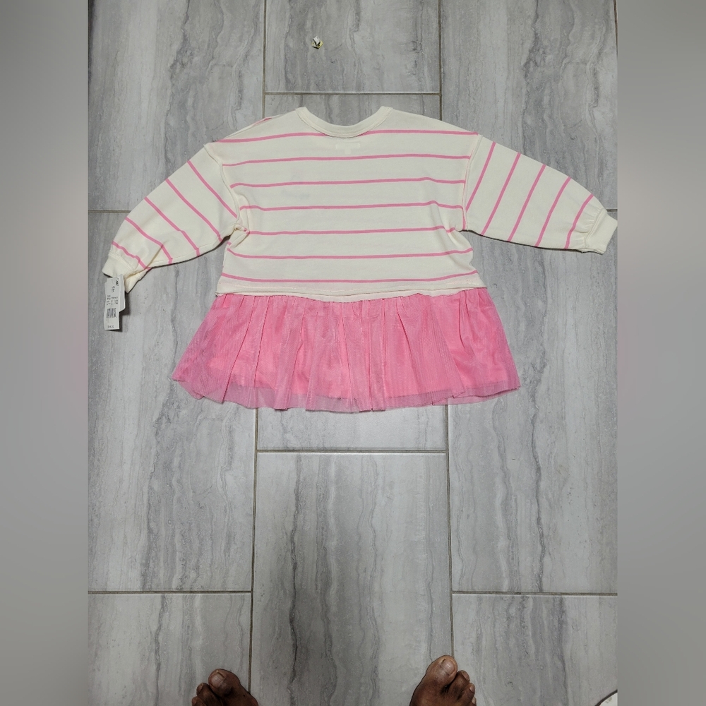 Grayson Mini Pink and White Striped Tulle Dress Size 3T